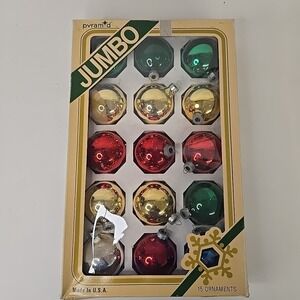 Vintage Pyramid Christmas Ornaments Glass Balls‎ 1970s Multicolor Jumbo 14 Pk 2"